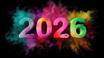 Bright colors burst in unison to celebrate the arrival of New Year 2026. The vivid display showcases excitement and positivity, embodying hopes and dreams for the year ahead