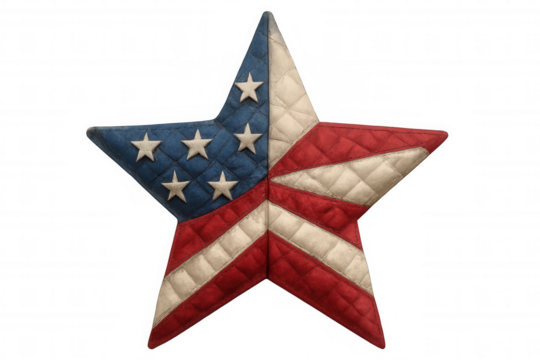 Patriotic star-shaped american flag banner hanging, symbolizing national pride with transparent backdrop