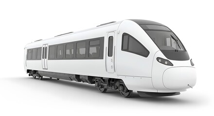 Sleek modern white high-speed passenger train on a white studio background