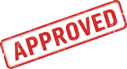Approved stamp seal with red ink on transparent background