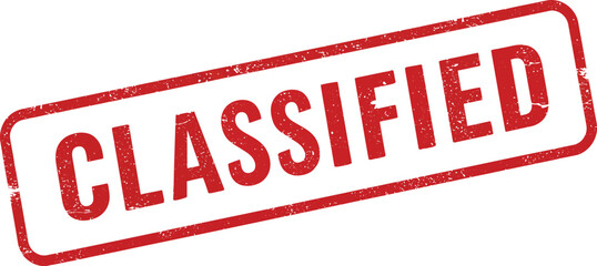 A red classified stamp on a transparent background for secure document marking purposes only