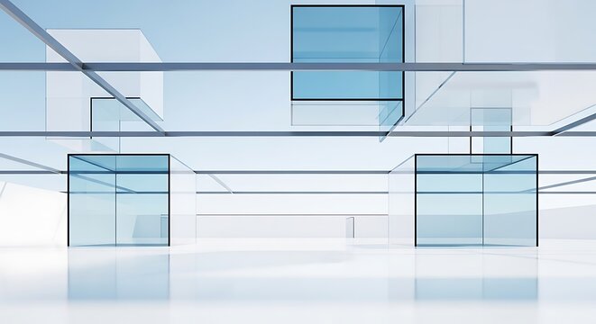 Abstract geometric network architecture with blue squares and lines on a light background - Powered by Adobe