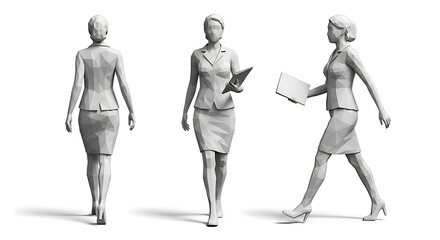 3d rendered businesswoman in professional attire captured from multiple angles
