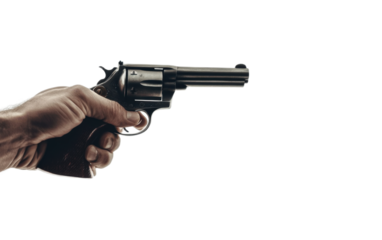 A man hand shooting on white background,png