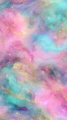 Fototapeta premium pastel rainbow galaxy marble seamless background with glitter and sparkles