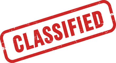 A red classified stamp on a transparent background for secure document marking purposes only
