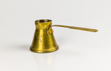 Vintage Brass Coffee Pot on White Background