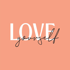 Love yourself handwritten black text isolated on pink background vector.