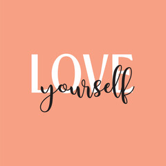 Love yourself handwritten black text isolated on pink background vector.