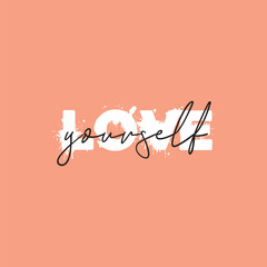 Love yourself handwritten black text isolated on pink background vector.