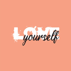 Love yourself handwritten black text isolated on pink background vector.
