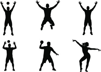 Silhouettes of Active People in Dynamic Poses for Sports, Fitness, Dance, Exercise, Motion, Health, and Physical Activity Concepts Vector