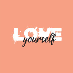 Love yourself handwritten black text isolated on pink background vector.
