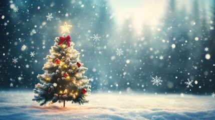 Obraz premium Festive christmas tree adorned with snowflakes, creating a magical winter wonderland scene