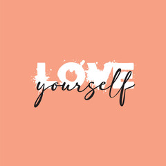 Love yourself handwritten black text isolated on pink background vector.