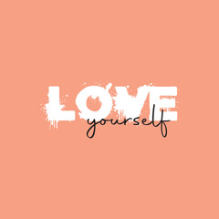 Love yourself handwritten black text isolated on pink background vector.