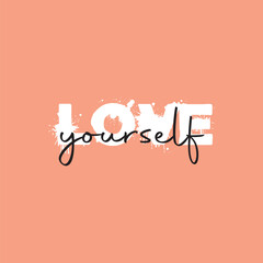 Love yourself handwritten black text isolated on pink background vector.