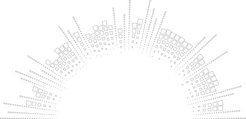 Half circle outline design with squared irregular medium rays extending inside and outside.