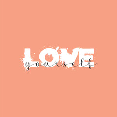 Love yourself handwritten black text isolated on pink background vector.