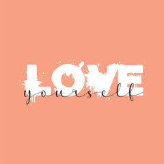 Love yourself handwritten black text isolated on pink background vector.