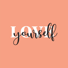 Love yourself handwritten black text isolated on pink background vector.
