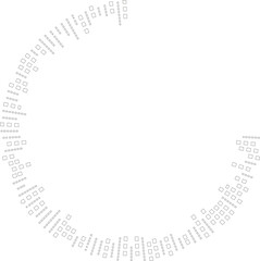 Circular outline of squared rays tapering inward toward an empty central space.