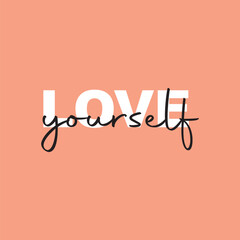 Love yourself handwritten black text isolated on pink background vector.