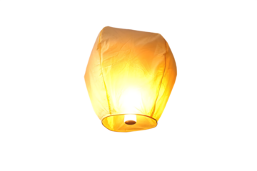 Bright Yellow Sky Lantern Ascending on Background floating light isolated on a transparent background