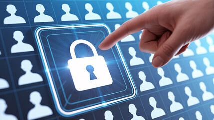 Secure digital identities with advanced online privacy solutions and finger pressing padlock icon