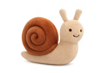 Smiling plush snail toy isolated on transparent background