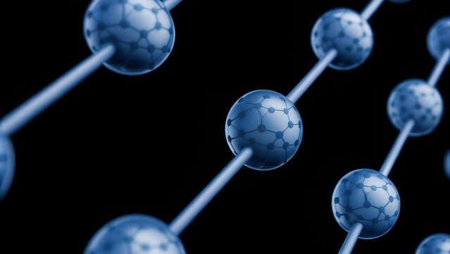 Molecular Structure with Blue Atoms and Bonds on Black Background