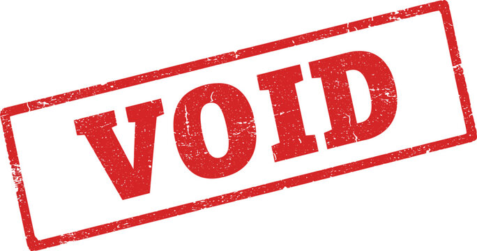A red void stamp on a white background for invalid or canceled documents on transparent background
