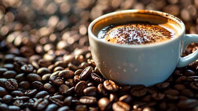 coffee beans and a cup of coffee. Selective focus. nature.