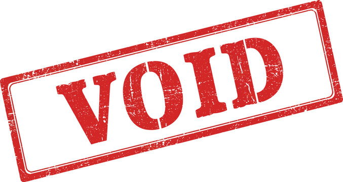 A red void stamp on a white background with a distressed texture on transparent background
