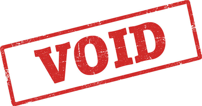 A red void stamp on a white background with clear rectangular border on transparent background
