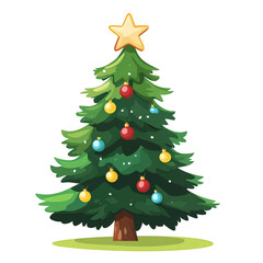 Fototapeta premium Christmas tree with a star on top and many ornaments