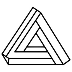 A minimalist black and white vector illustration of a contradictory triangle wrapped around itself, featuring a clean and graphic design on a pure white background.

