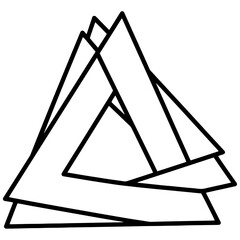 A minimalist black and white vector illustration of a contradictory triangle with overlapping edges, featuring a clean and graphic design on a pure white background.

