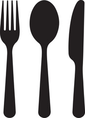 Black Vector Silhouette of Fork Spoon and Knife Set Minimal Icon