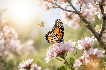 Obraz premium Beautiful image in nature of butterfly on flower.created with the help of artificial intelligence.