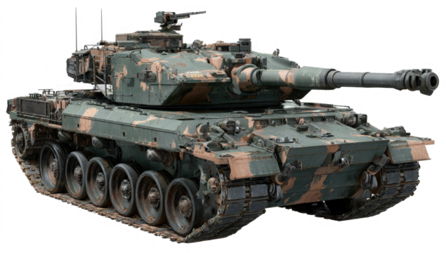 Armored Combat Vehicle in Action: A formidable armored vehicle stands poised, showcasing its advanced design and powerful weaponry, ready for action.