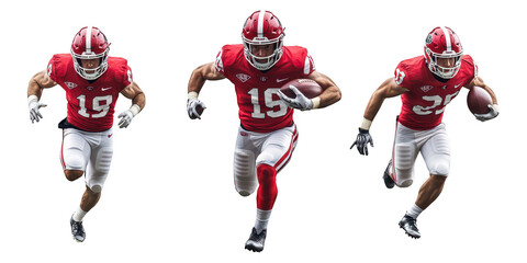Three football players running on transparent png background