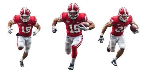Three football players running on transparent png background