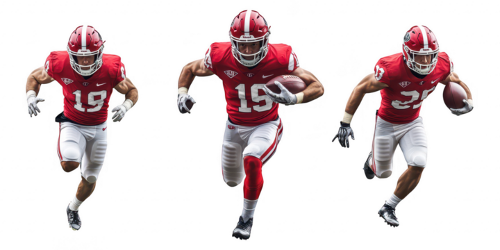 Three football players running on transparent png background