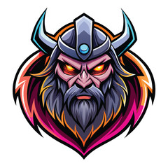 Obraz premium Fierce viking warrior with horned helmet and glowing eyes esport mascot