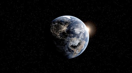 Earth seen from space with sunrise.