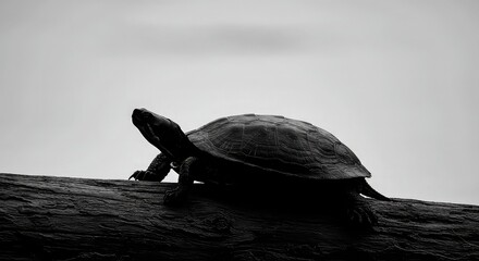 Fototapeta premium Silhouette of a turtle on a log.