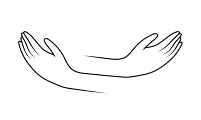 Hands drawn with a line embrace each other. Caring hands in an embrace. Minimalist logo of hands.