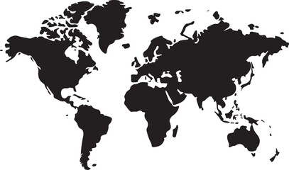 Black Vector Silhouette of World Map Simple Clean Outline