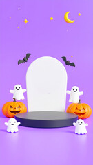 3d cute Halloween product mockup, cartoon gravestone. empty for product placement.